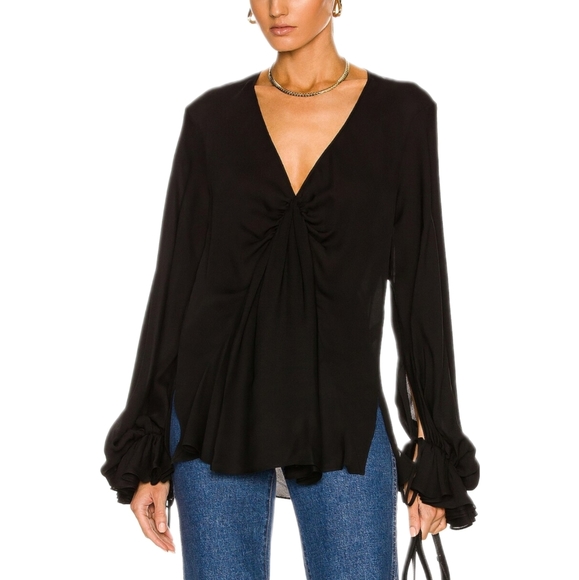 KHAITEMari V-Neck Silk Top in Black ~ Size US 4